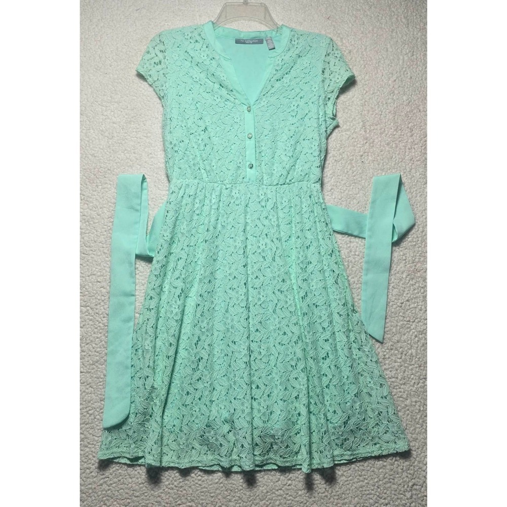 NY Collection Petit Mint Green Floral Lace Fit & Flare Dress PS Small Cap Sleeve